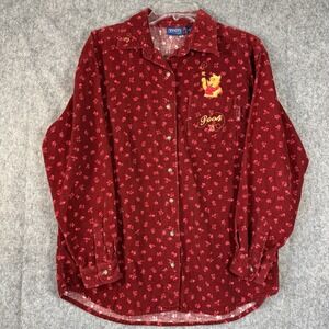Vtg 90s POOH Disney Embroidered Corduroy Button‎ Down Shirt Womens Medium Fall